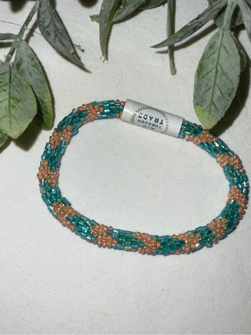 Handcrafted Beaded Bracelet Pair — Teal & Coral and Red & Black